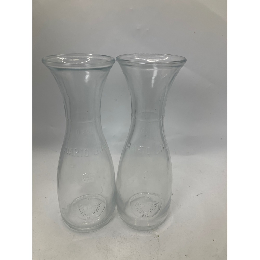 Set of 2 Clear Glass‎ Milk Creamer Carafe Pitcher Made in Italy Quart Liter